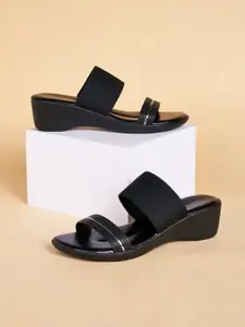 Forever Glam by Pantaloons Black PU Wedge Sandals