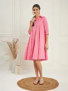 Sangria Striped Shirt Collar A-Line Dresses