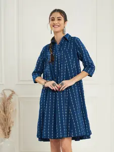 Sangria Striped Shirt Collar A-Line Dresses