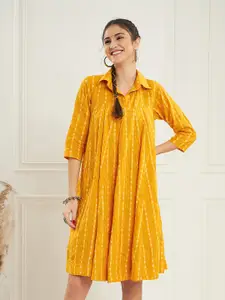 Sangria Striped Shirt Collar A-Line Dresses