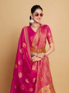 Sangria Pink Ethnic Motifs Woven Design Saree