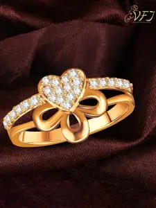 Vighnaharta Gold-Plated &  Heart Shaped Stone-Studded Finger Ring