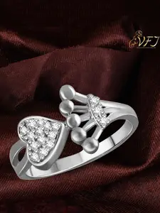 Vighnaharta Rhodium Plated CZ Studded Adjustable Finger Ring