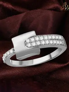 Vighnaharta Rhodium-Plated CZ-Studded Adjustable Finger Ring