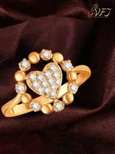 Vighnaharta Gold-Plated CZ-Studded Adjustable Finger Ring