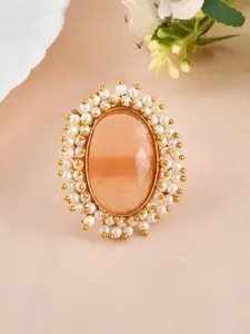 Silvermerc Designs Gold-Plated Pearl-Studded Finger Ring