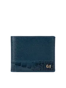 Da Milano Men Blue Textured Leather Two Fold Wallet