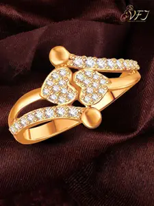 Vighnaharta Gold Plated CZ Studded Finger Ring