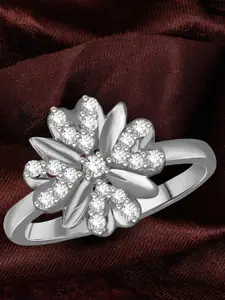 Vighnaharta Rhodium Plated CZ Studded Finger Ring