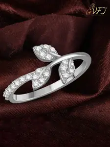 Vighnaharta Rhodium Plated CZ Studded Finger Ring