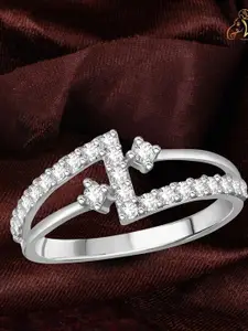 Vighnaharta Rhodium-Plated Stone Studded Finger Ring