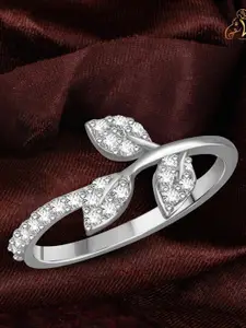 Vighnaharta Rhodium Plated Leaf Shaped Stone Studded Finger Ring