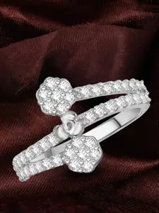 Vighnaharta Rhodium Plated Floral Shaped Stone Studded Finger Ring