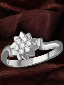 Vighnaharta Rhodium Plated Floral Shaped Studded Finger Ring