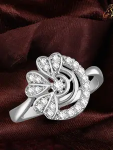 Vighnaharta Rhodium Plated CZ Studded Finger Ring