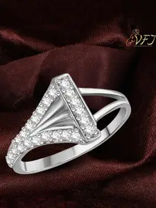 Vighnaharta Rhodium Plated CZ Studded Finger Ring