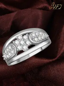 Vighnaharta Rhodium Plated CZ Studded Finger Ring
