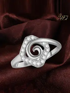 Vighnaharta Rhodium Plated CZ Studded Finger Ring