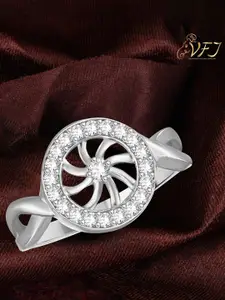 Vighnaharta Rhodium Plated CZ Studded Finger Ring