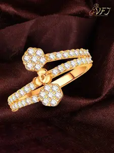 Vighnaharta Gold Plated CZ Studded Finger Ring