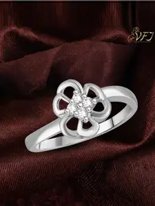 Vighnaharta Rhodium-Plated CZ-Studded Ring