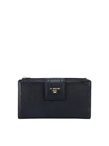 Da Milano Women Black Textured Leather Two Fold Wallet