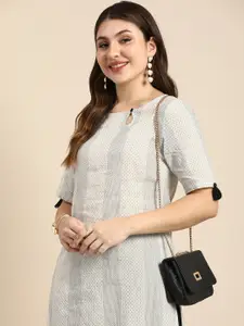 Anouk Women Striped Keyhole Neck Cotton Kurta