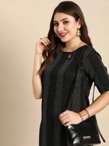 Anouk Women Striped Keyhole Neck Cotton Kurta