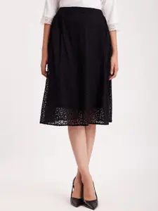 FableStreet Self Design Gathered Lace A-Line Midi Skirt