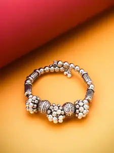 aadita Silver-Plated Oxidised Cuff Bracelet