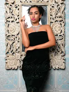 ODETTE Silver Plated Crystal Studded Statement Necklace