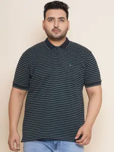 John Pride Plus Size Striped Polo Collar Pure Cotton T-shirt