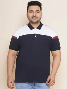 John Pride Plus Size Colourblocked Polo Collar Cotton T-shirt