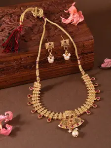 Fida Gold-Plated Stone-Studded & Beaded Necklace & Earrings