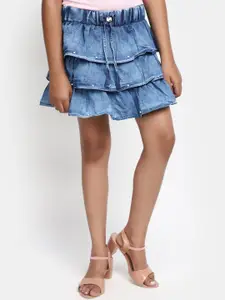 V-Mart Girls Tiered Flared Denim Mini Skirt