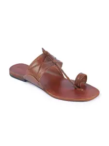 KORAKARI Men Textured Ethnic Leather Comfort Sandals