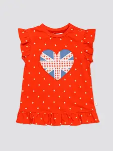 H By Hamleys Girls Polka Dots Printed Flutter Sleeves Cotton Top