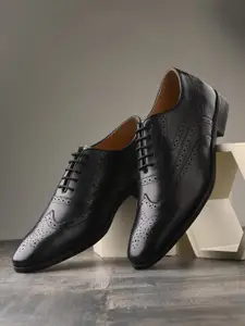 House of Pataudi Men Perforated Leather  Formal Brogues