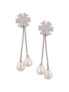 RATNAVALI JEWELS Silver-Plated Floral Drop Earrings