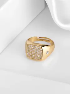 Zavya Men 92.5 Pure Sterling Silver Gold-Plated Stones Studded Adjustable Finger Ring
