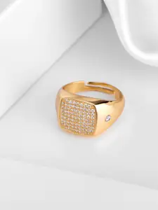 Zavya Men 92.5 Pure Sterling Silver Gold-Plated Stones Studded Adjustable Finger Ring