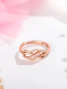 Zavya Women Rose Gold-Plated CZ Studded 925 Pure Sterling Silver Finger Ring