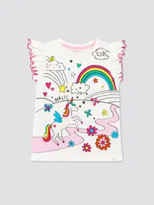 H By Hamleys Girls Graphic Printed Flutter Sleeve Cotton Top