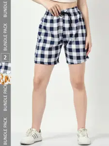 BAESD Women Pack Of 2 Checked High-Rise Cotton Shorts