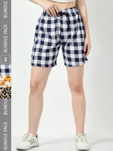 BAESD Women Pack Of 3 Checked High-Rise Regular Shorts