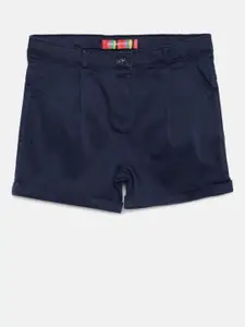 Peppermint Girls Navy Blue Solid Regular Fit Regular Shorts