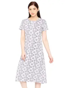 zebu Floral Printed Pure Cotton T-Shirt Nightdress