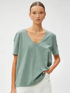 Koton V-Neck Regular Sleeves Pure Cotton Casual T-shirt