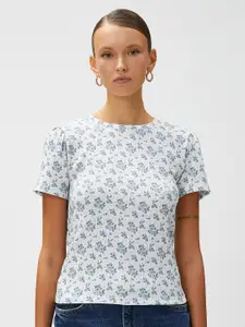 Koton Floral Printed High Neck Puff Sleeves Top