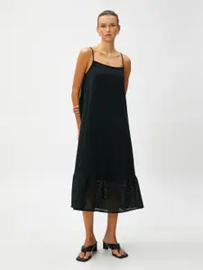 Koton Shoulder Straps Schiffli Pure Cotton A-Line Midi Dress
